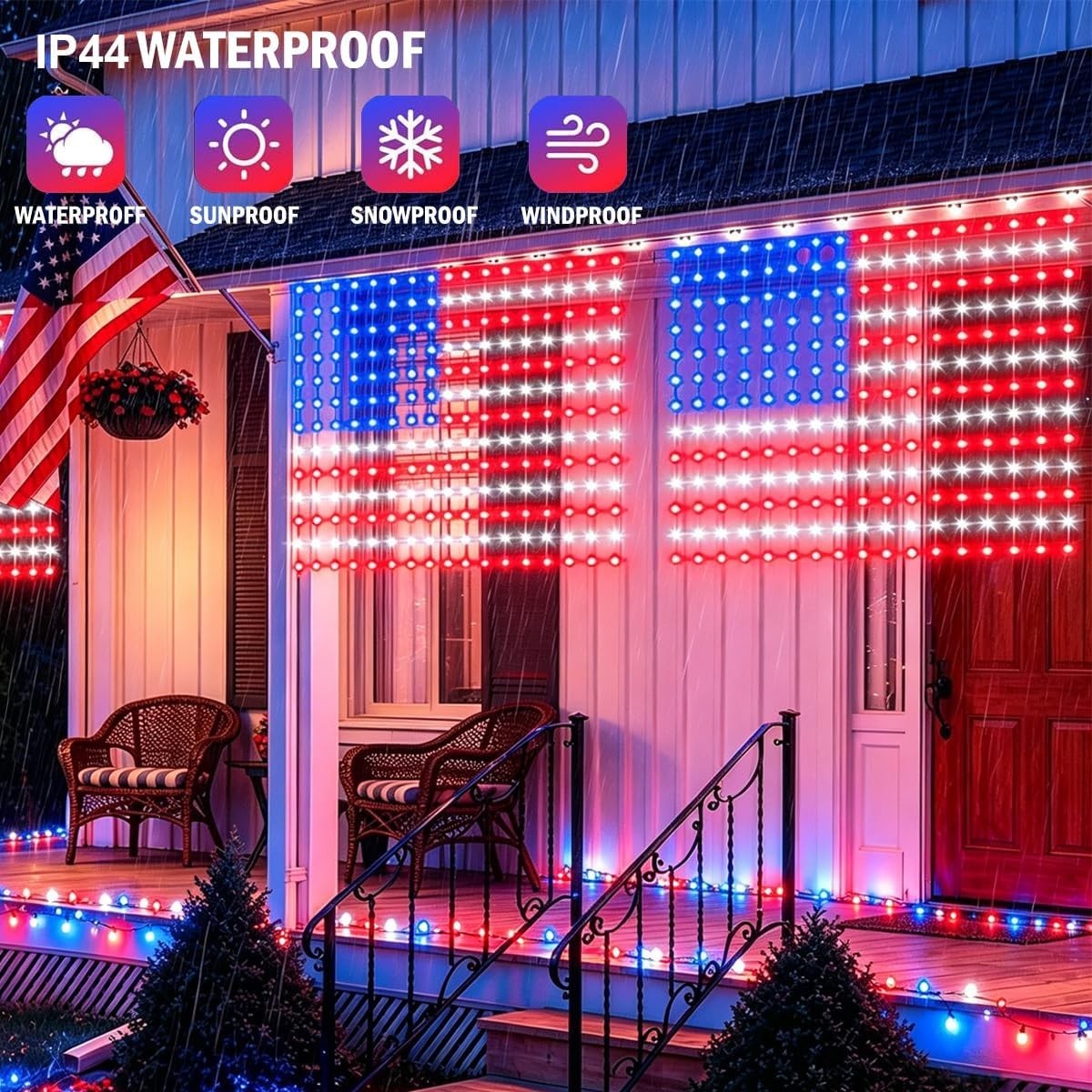 American Flag String Lights, Waterproof Led Flag Net Light, with 420 Super Brigh