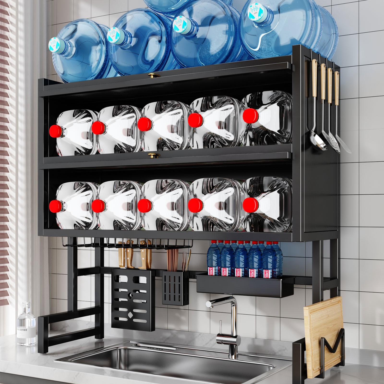 Dish Drying Rack Utensil Storage Cabinet Kitchen Over The Sink 33.46in 2 Tier