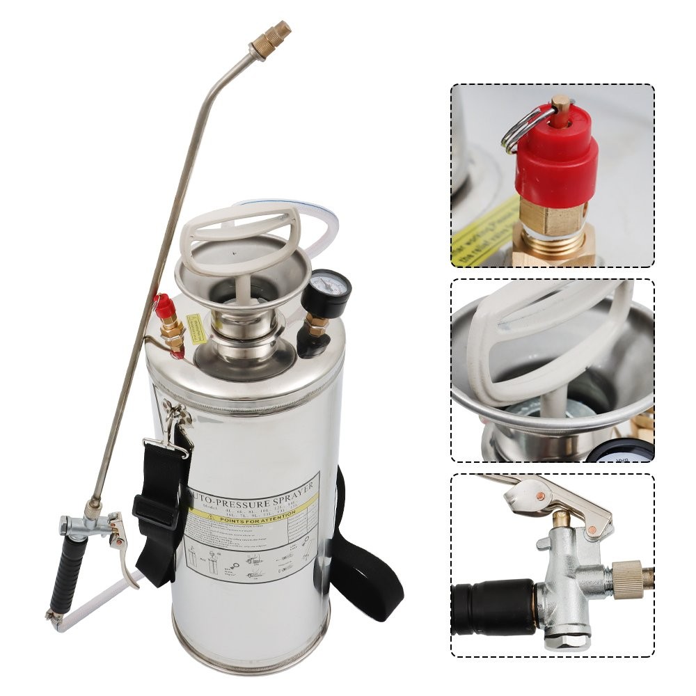 Stainless Steel Sprayer Pump Sprayer W/ Adjustable Nozzle Hose 1/1.5/2/3/3.5Gal