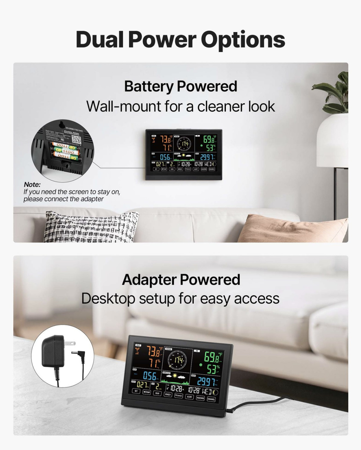 7-in-1 Wireless Weather Station 7.5” Display and In-Outdoor Sensor by Uimoso ~~