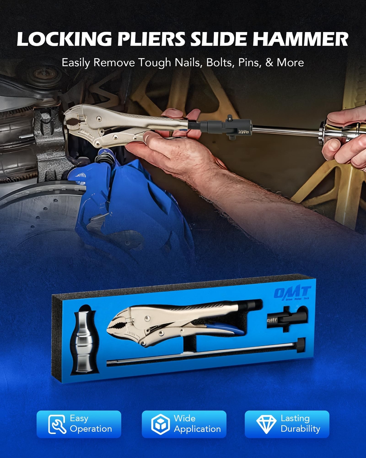 Orion Motor Tech Vise Grip Slide Hammer, 9.8 in Locking Pliers 2 lb Slide Ham…