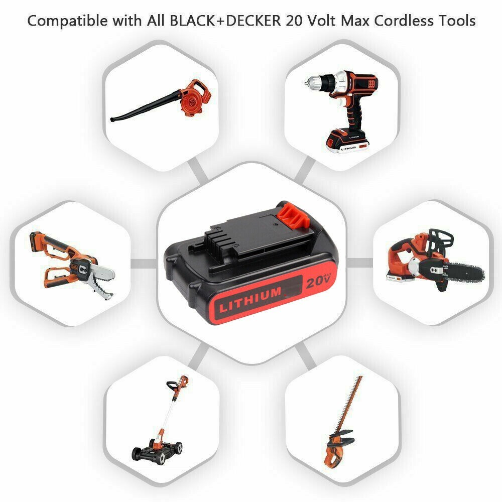 20V 2.5AH Lithium-Ion Battery for Black & Decker 20 Volt LB20 LBX20 LBXR20 3.0Ah