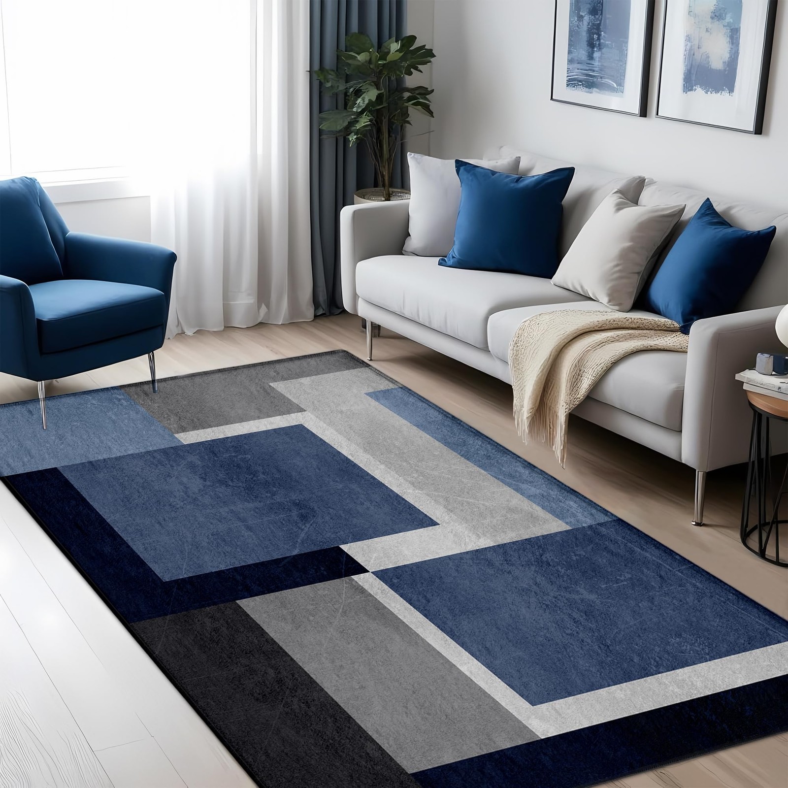 Aicliv Washable Low-Profile Geometric Area Rug 0.2 Inch Thin Abstract Rug