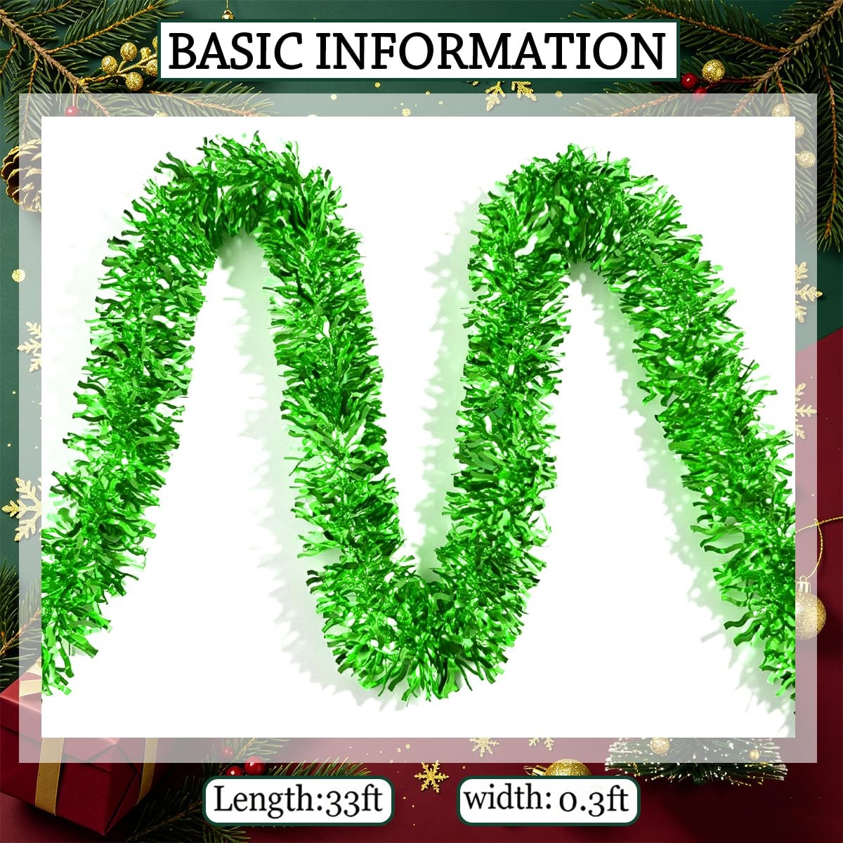 33Ft Christmas Tinsel Garland Shiny Wavy Broadleaf Twist Metallic Hanging Dec…