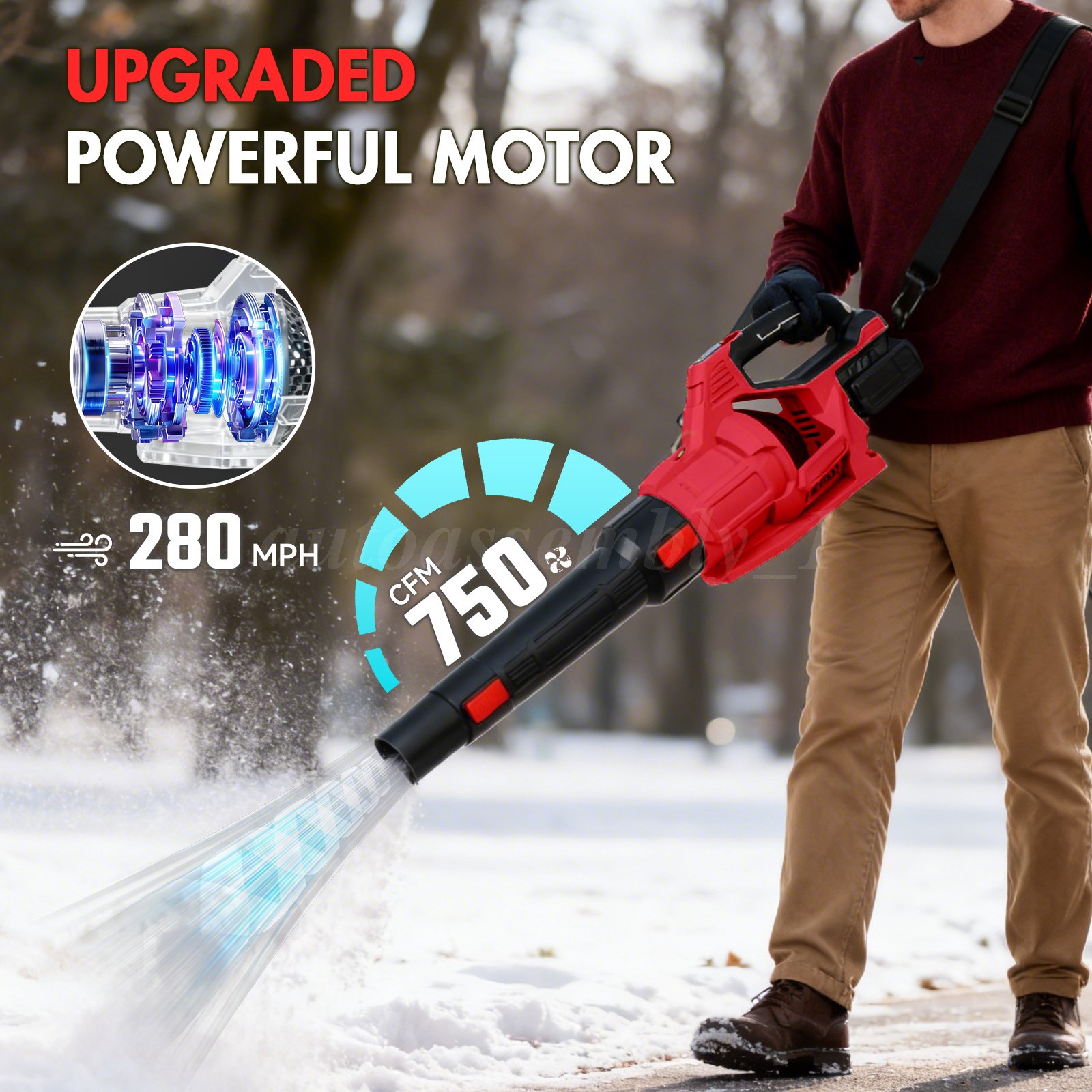 Cordless Leaf Blower 650CFM/280MPH & 3 Speed Levels Electric w/2 Batteries 6.0Ah