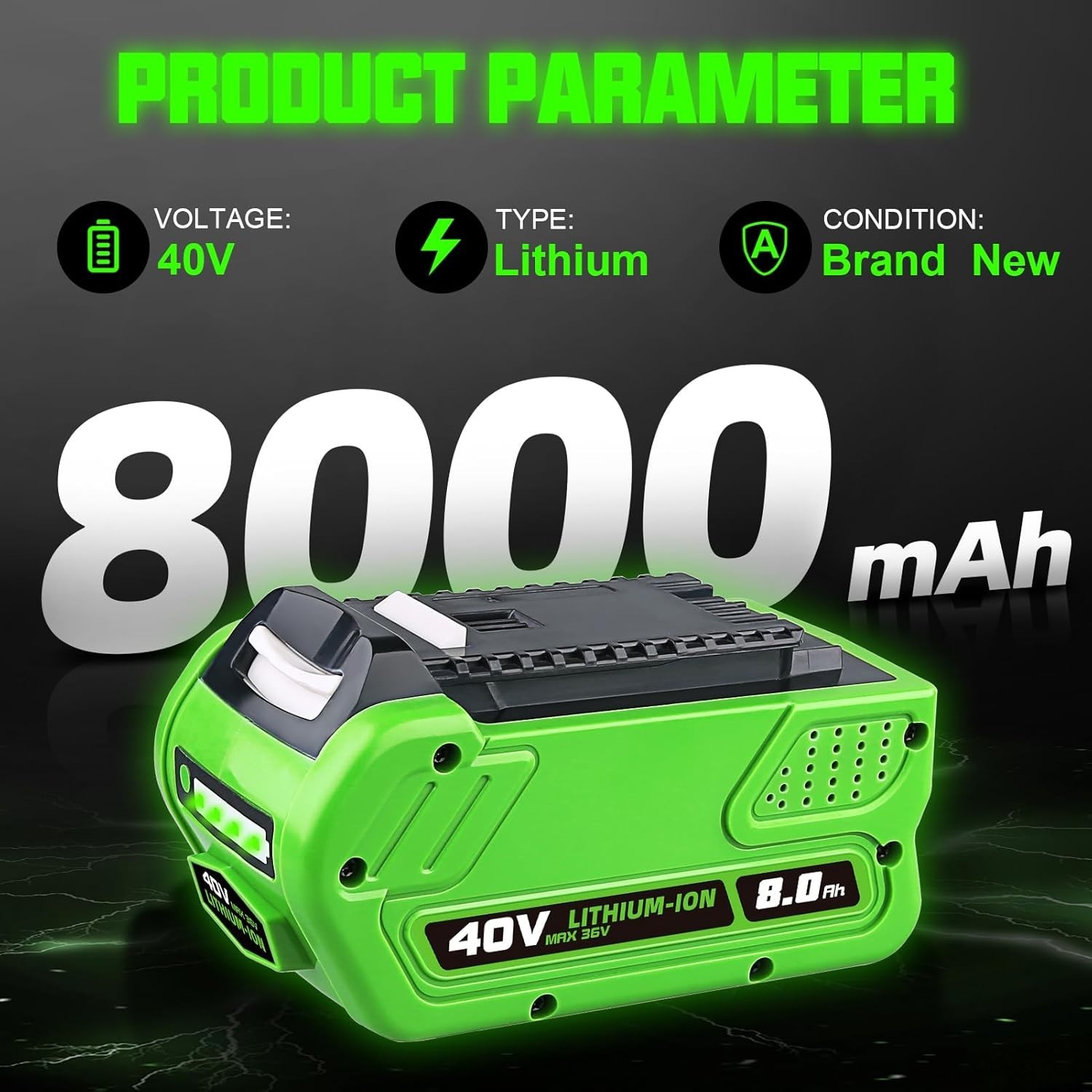 40V 8.0Ah Lithium Battery For Greenworks G-MAX 40 Volt 29472 29462 29252 20202