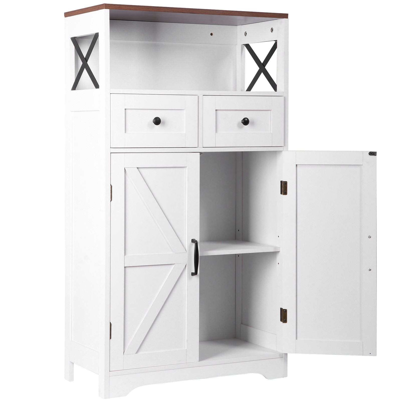 Farmhouse Storage Cabinet Bathroom Floor Cabinet Kitchen Pantry w/ Drawers White