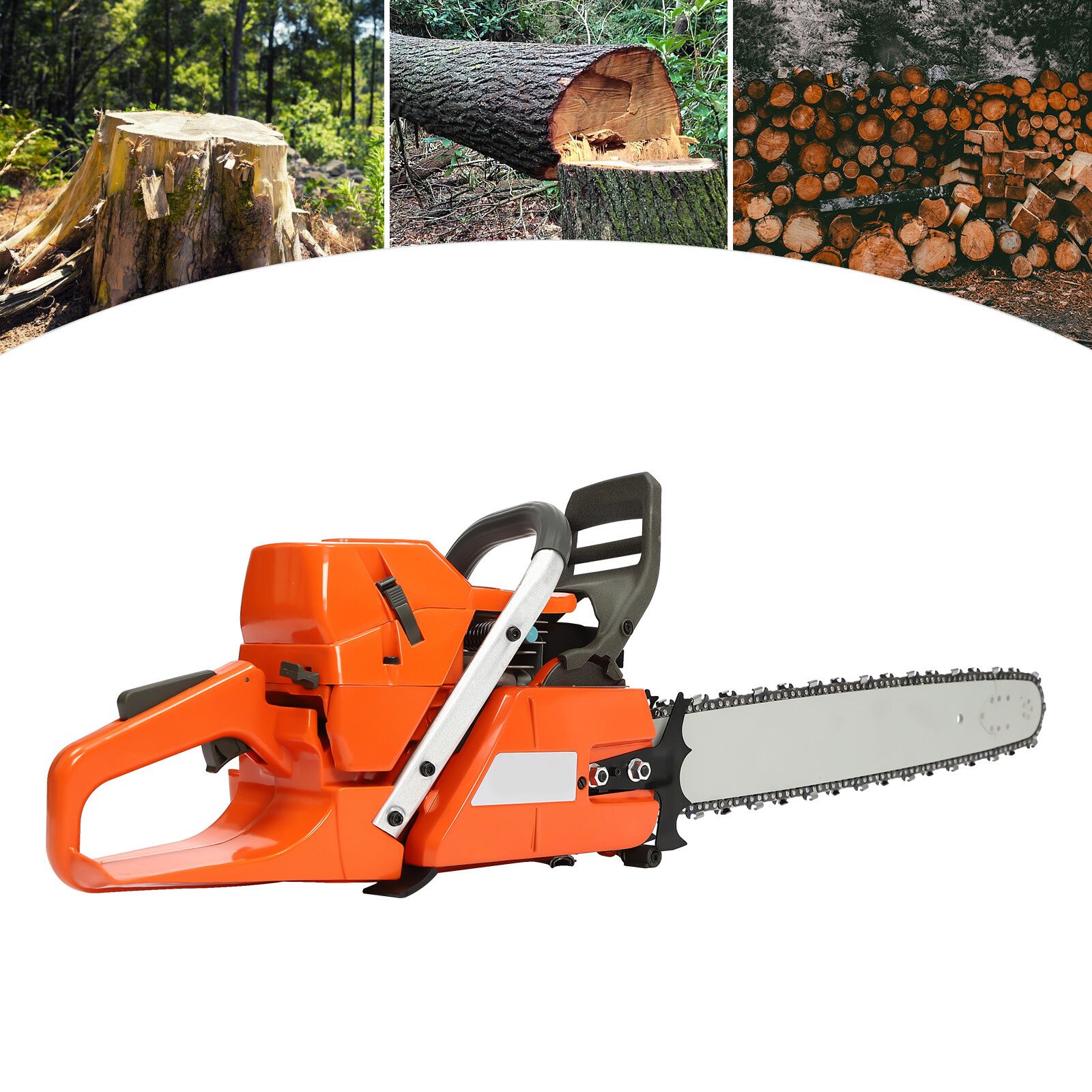 72cc Gas Powered Chainsaw with 24” Guide Bar Saw Chain 2-Stroke Engine Cut Wood