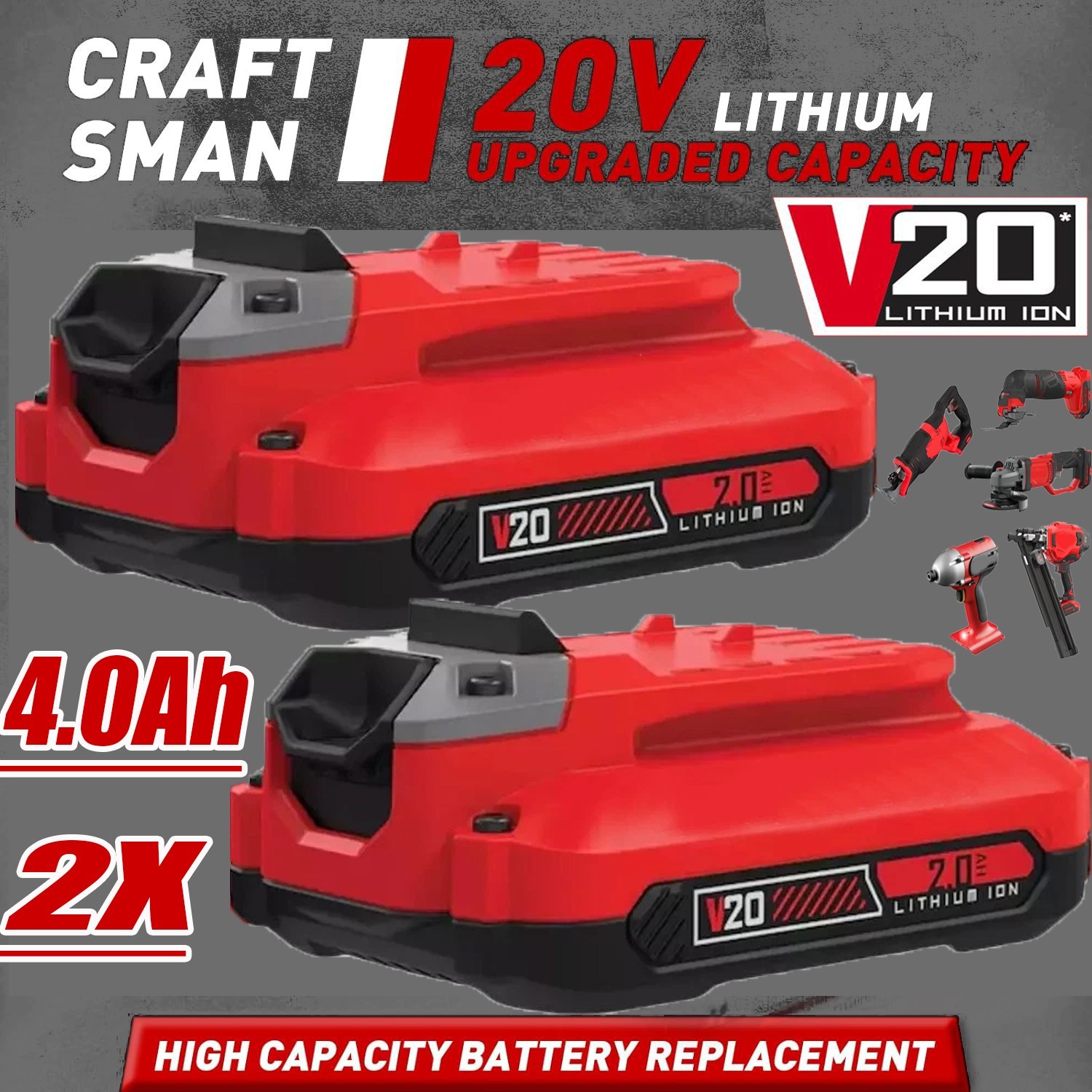 2PACK 20Volt For Craftsman V20 4.0Ah Li-ion Battery CMCB204 CMCB202 /Charger