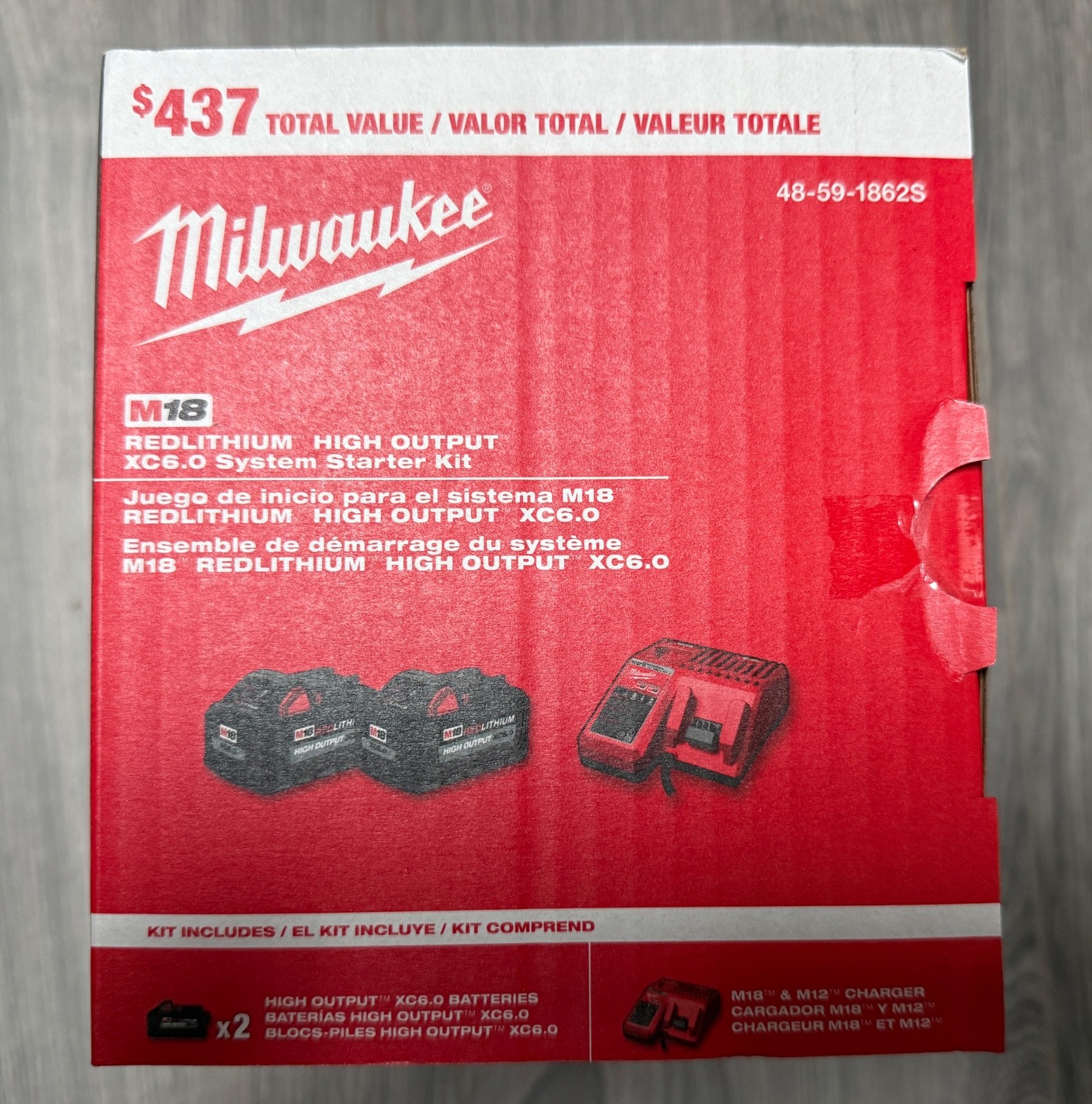 Milwaukee M18 48-59-1862S XC6.0 Ah 2X HIGH OUTPUT Batteries Charger Starter Kit