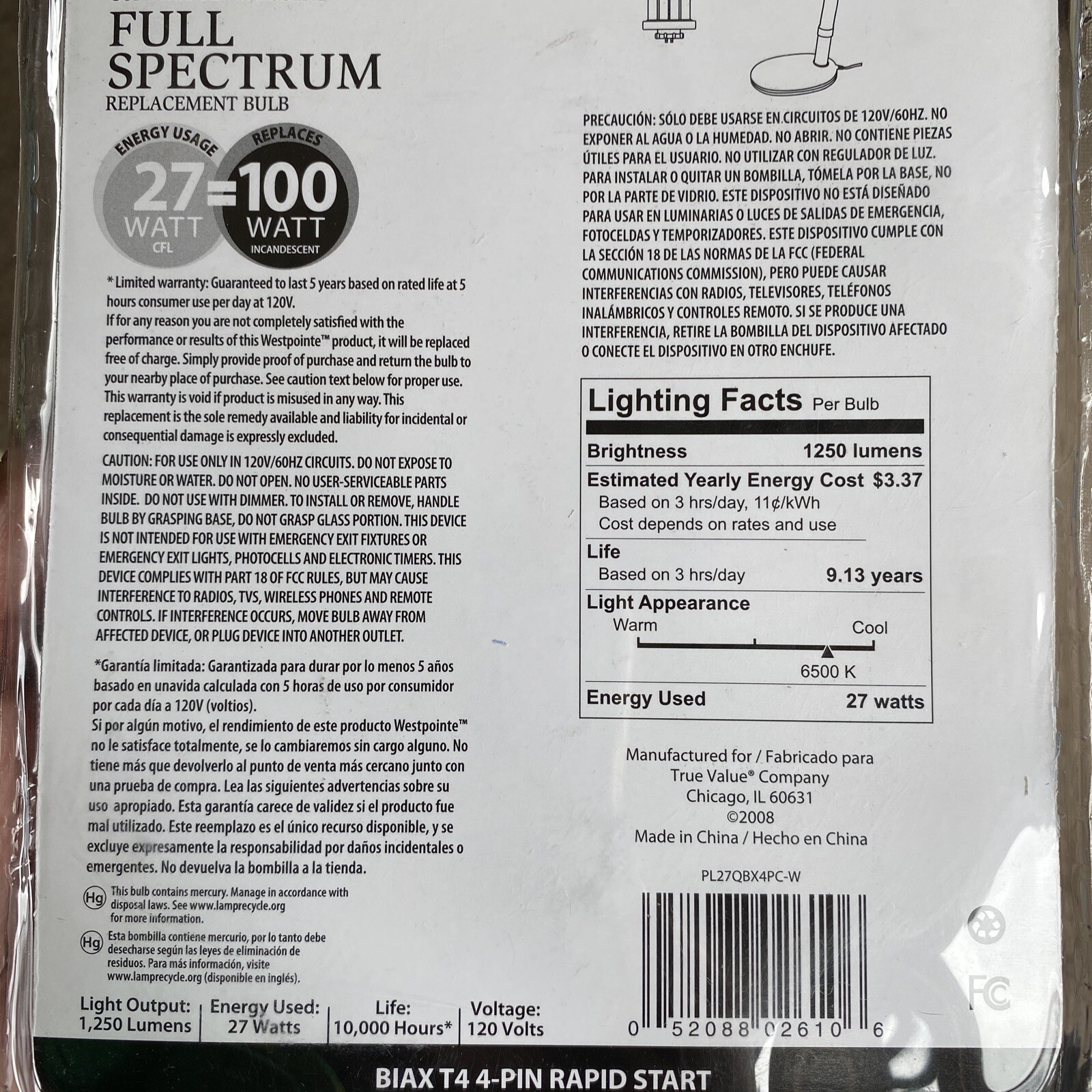 Westpoints~27 Watt~ 4 Pin ~Compact Fluorescent (CFL) Light Bulb~636575