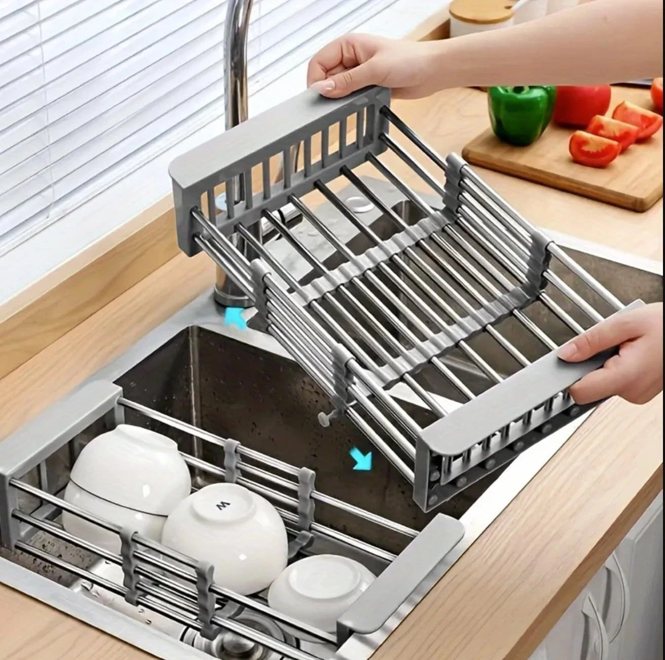 Adjustable Stainless Steel Over Sink Dish Drying Rack Expandable Kitchen Drainer