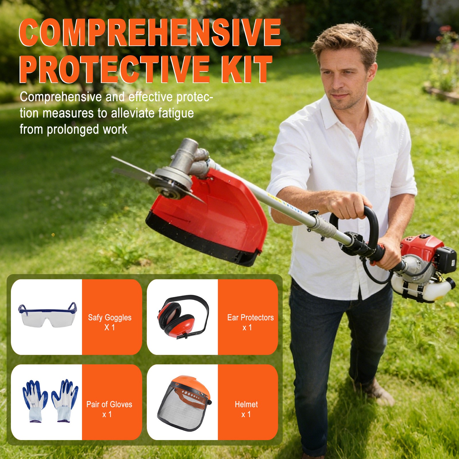 52CC 2 Stroke 5 in 1 Lawn Mower Brush Cutter Hedge Trimmer Chainsaw 70.9in