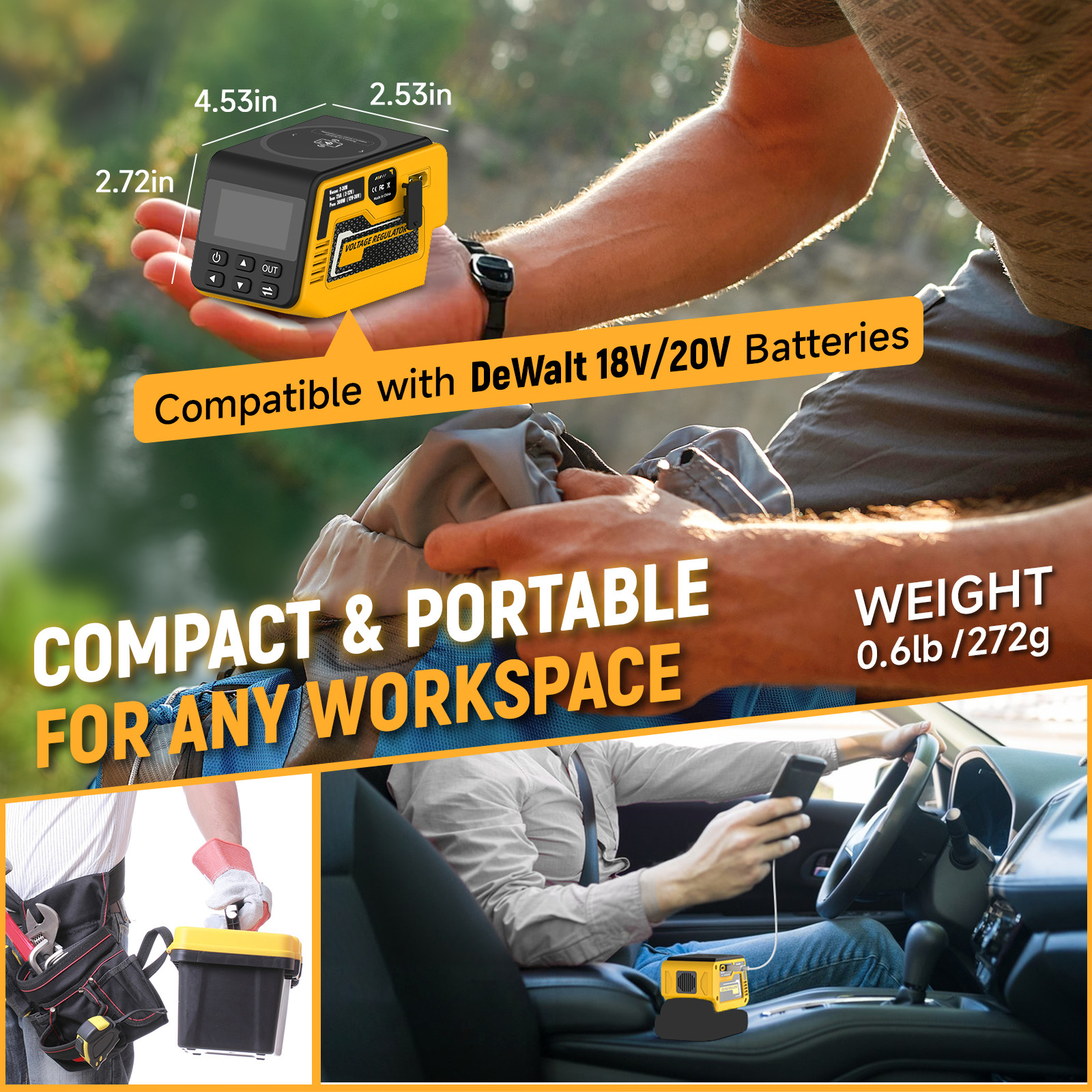 300W Adjustable Voltage Regulator Compatible with Dewalt 20V Battery, DC 2-30V