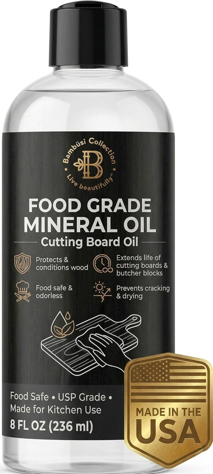 Mineral Oil for Wood Cutting Board, Butcher Block, and Knife. Food Grade Mineral