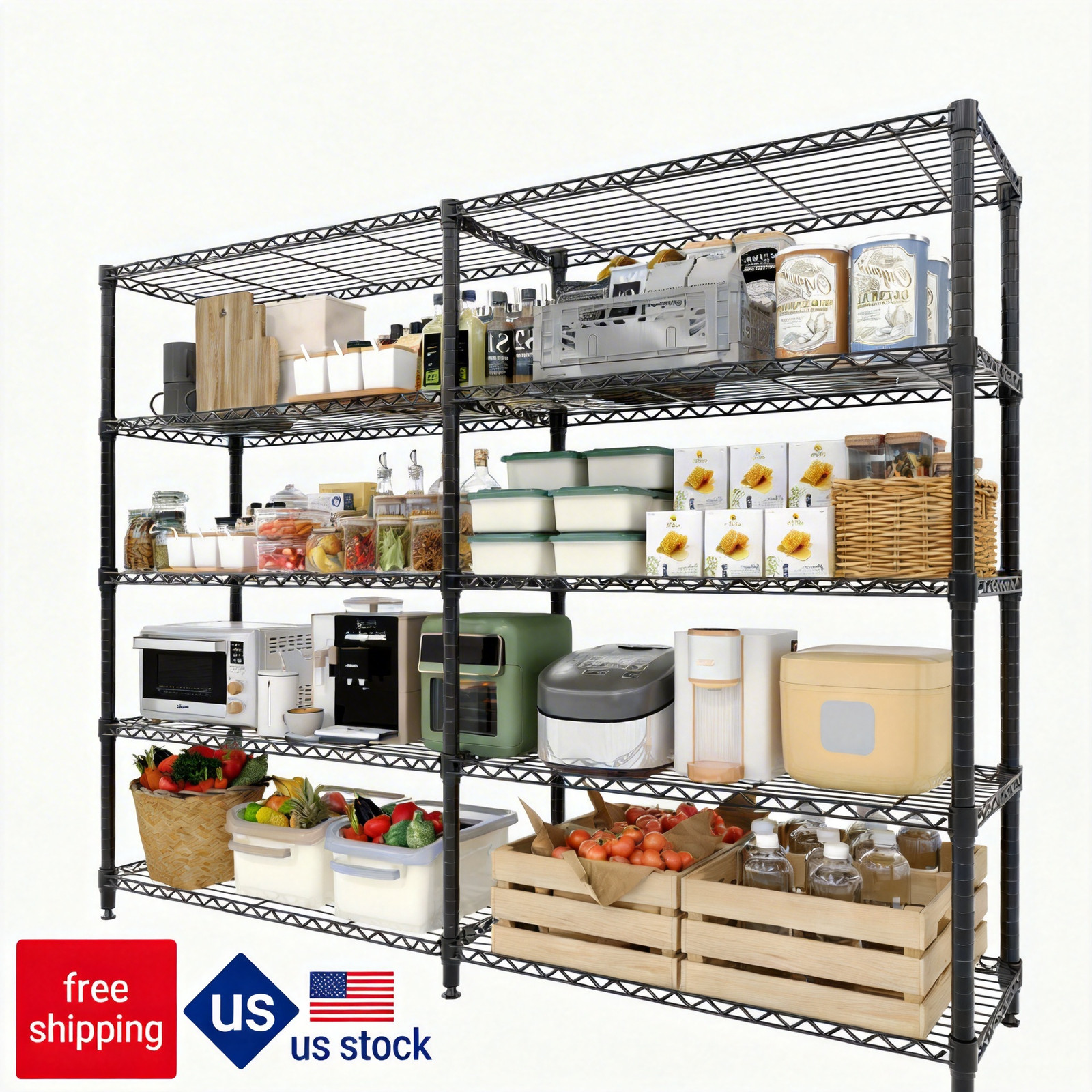Metal Storage Shelves 5-Tier, Heavy Duty Wire Rack Shelving Unit, Adjustable