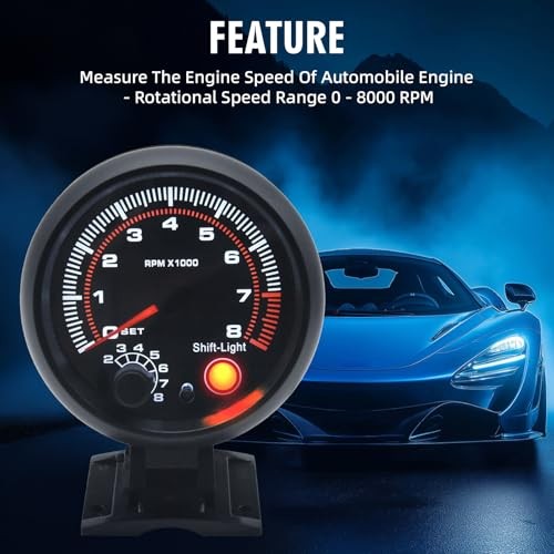 0-8000 RPM Tachometer Gauge with Shift Light for Car 0-8000 RPM 3-3/4″ 95mm Tach