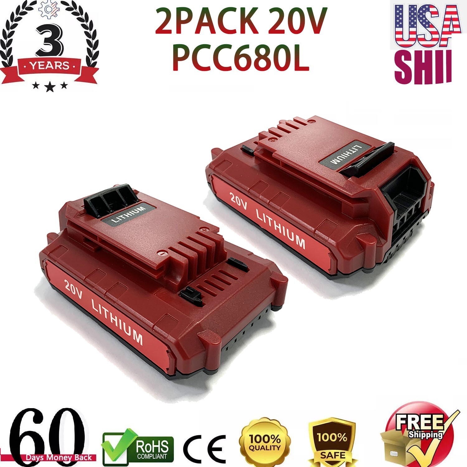 2PACK 20 Volt Lithium-Ion 2.5Ah Battery for PORTER CABLE 20V Max PCC680L PCC685L