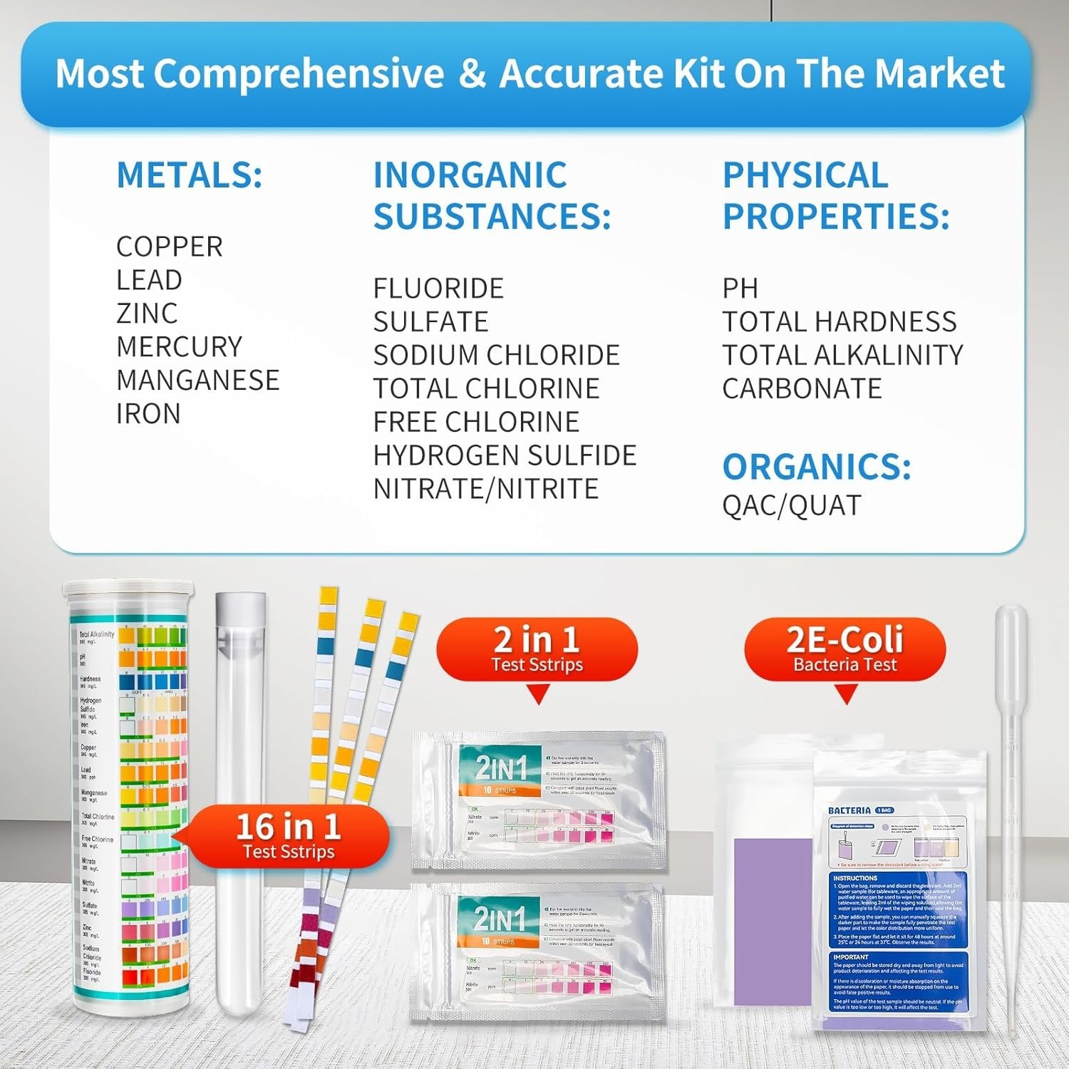 20 in 1 Complete Drinking Water Test Kits, 125 Strips-Well, Tap, Home, City Wate