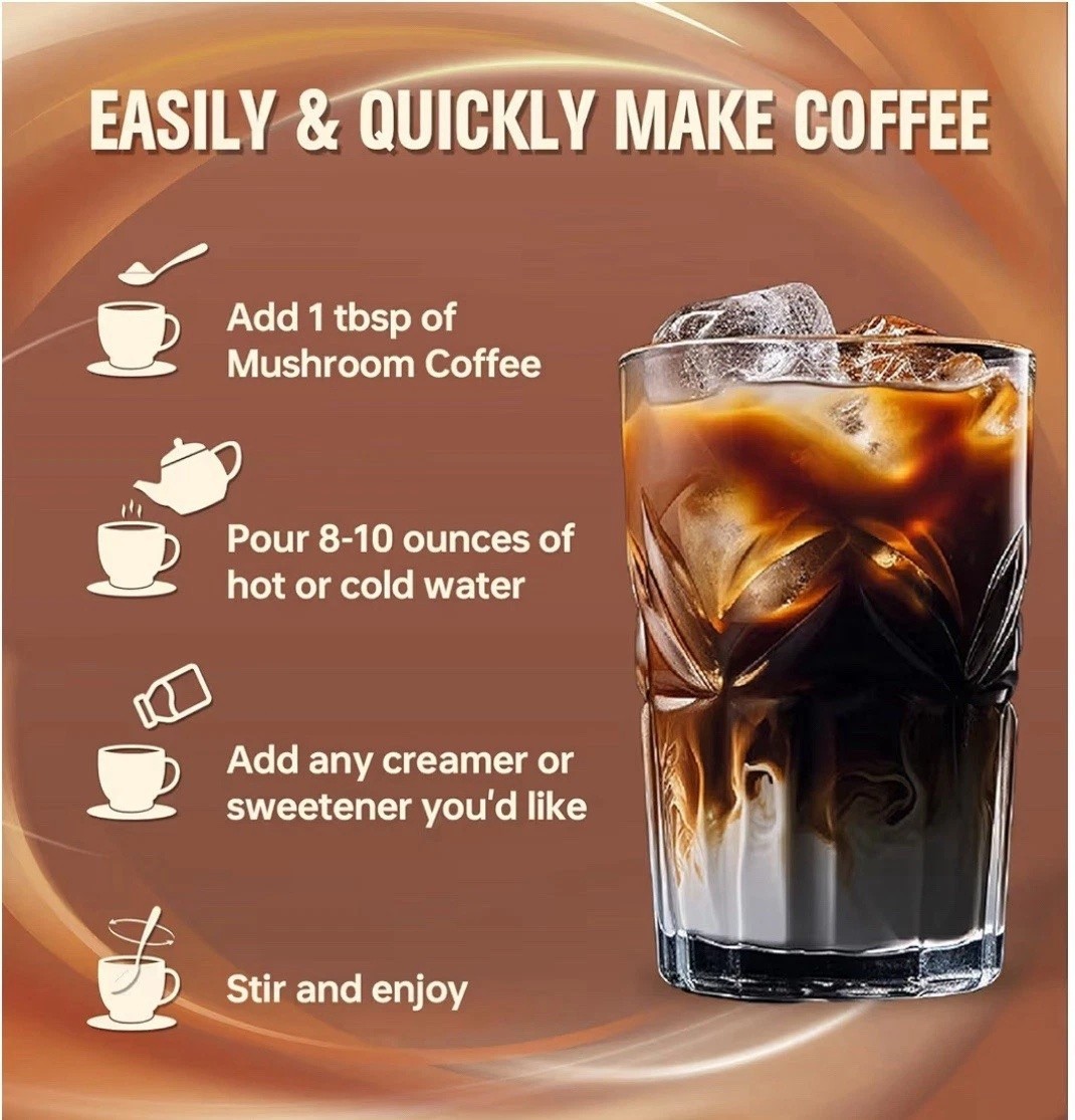Organic Mushroom Coffee 30 Servings – 6 Mushroom Blend for Focus & Energy