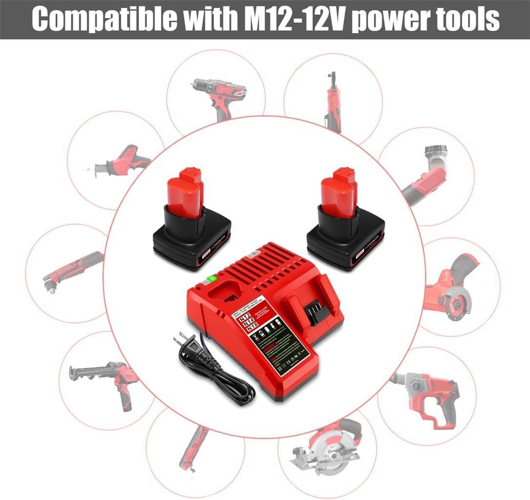 2 PACK 6.5AH for Milwaukee 12V M12 6Ah Battery with Charger Combo 48-11-2460