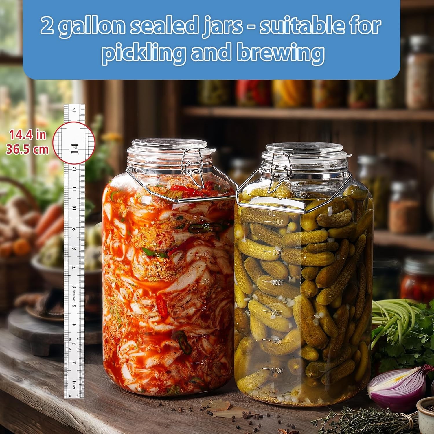 2 Gallon Glass Jar with Airtight Lid, 1 Pack Glass Storage Jars with Sturdy