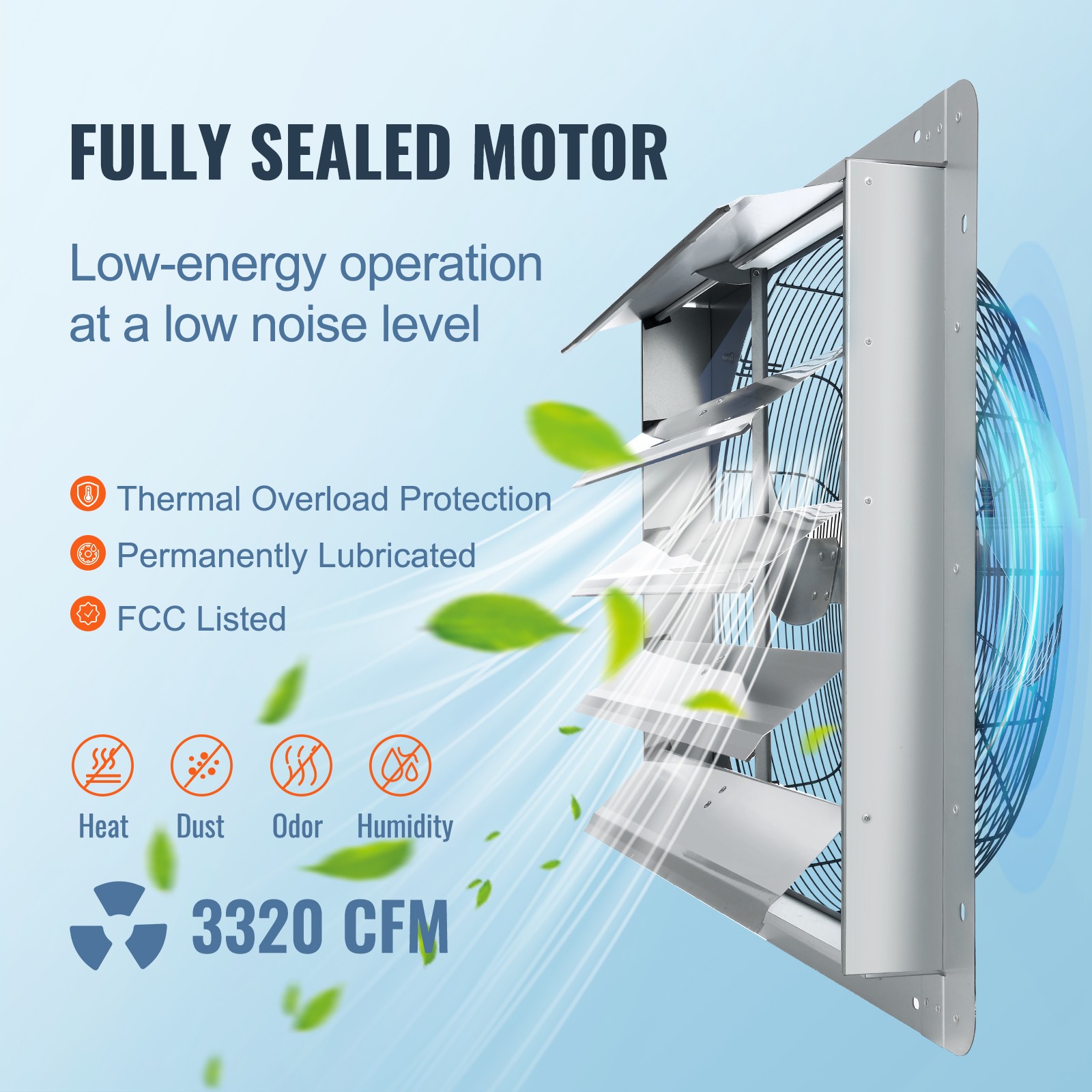 VEVOR Shutter Exhaust Fan Shop Exhaust Fan 24” Wall Mounted Aluminum 3320 CFM