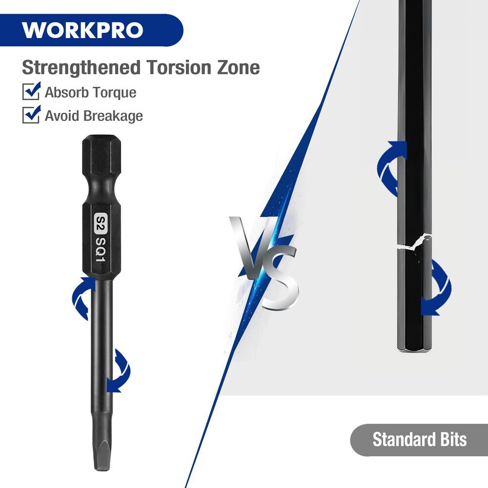 WORKPRO 10 PIECE Magnetic Square Bit Set 1/4 Inch Hex Shank Screwdriver Bits Set