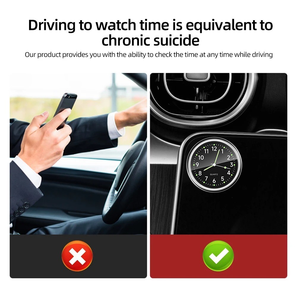 Car Dashboard Clock Mini Tiny Analog Clock Watch for Vehicle Stick On Clock USA