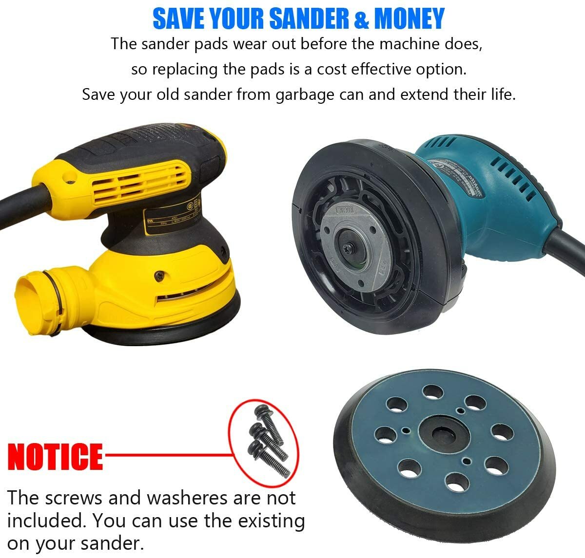 2-Pack 5 in Hook and Loop Sander Pad Replacement for Dewalt Makita Porter Cable