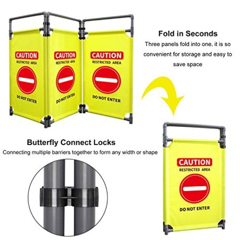 3 Panels Safety Barricade 5.8FT Foldable Security Sign Barrier Gate with Heavy D