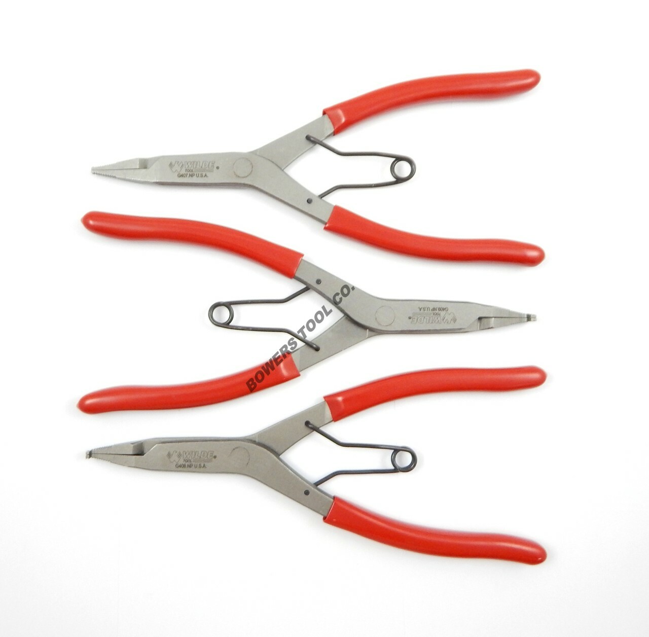 Wilde Lock Ring Pliers Set 3pc Straight Right Angle Thin Bent Curved 9″ USA Made