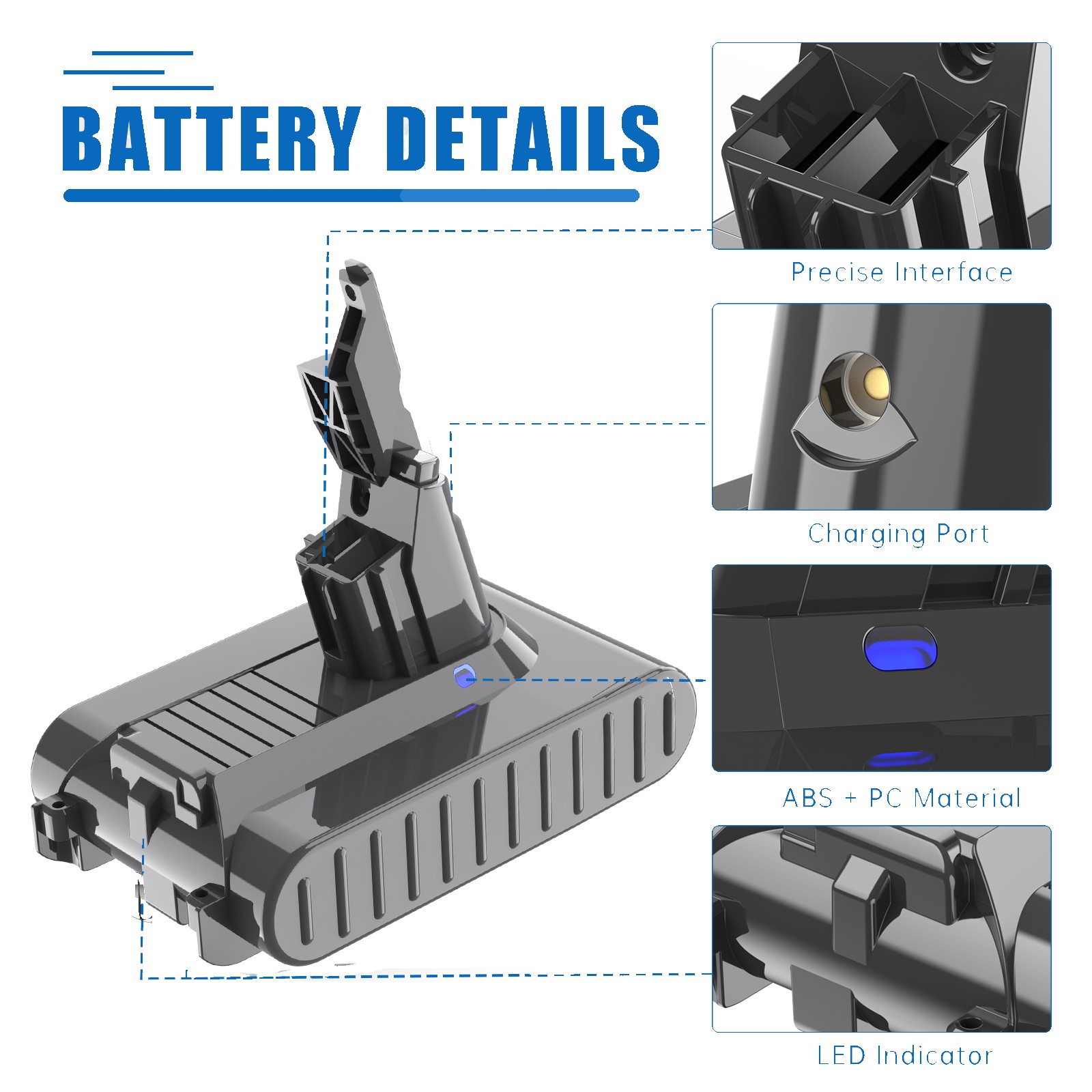 6.0AH For Dyson V7 21.6V High Capacity Battery V7 Animal Replacement Battery