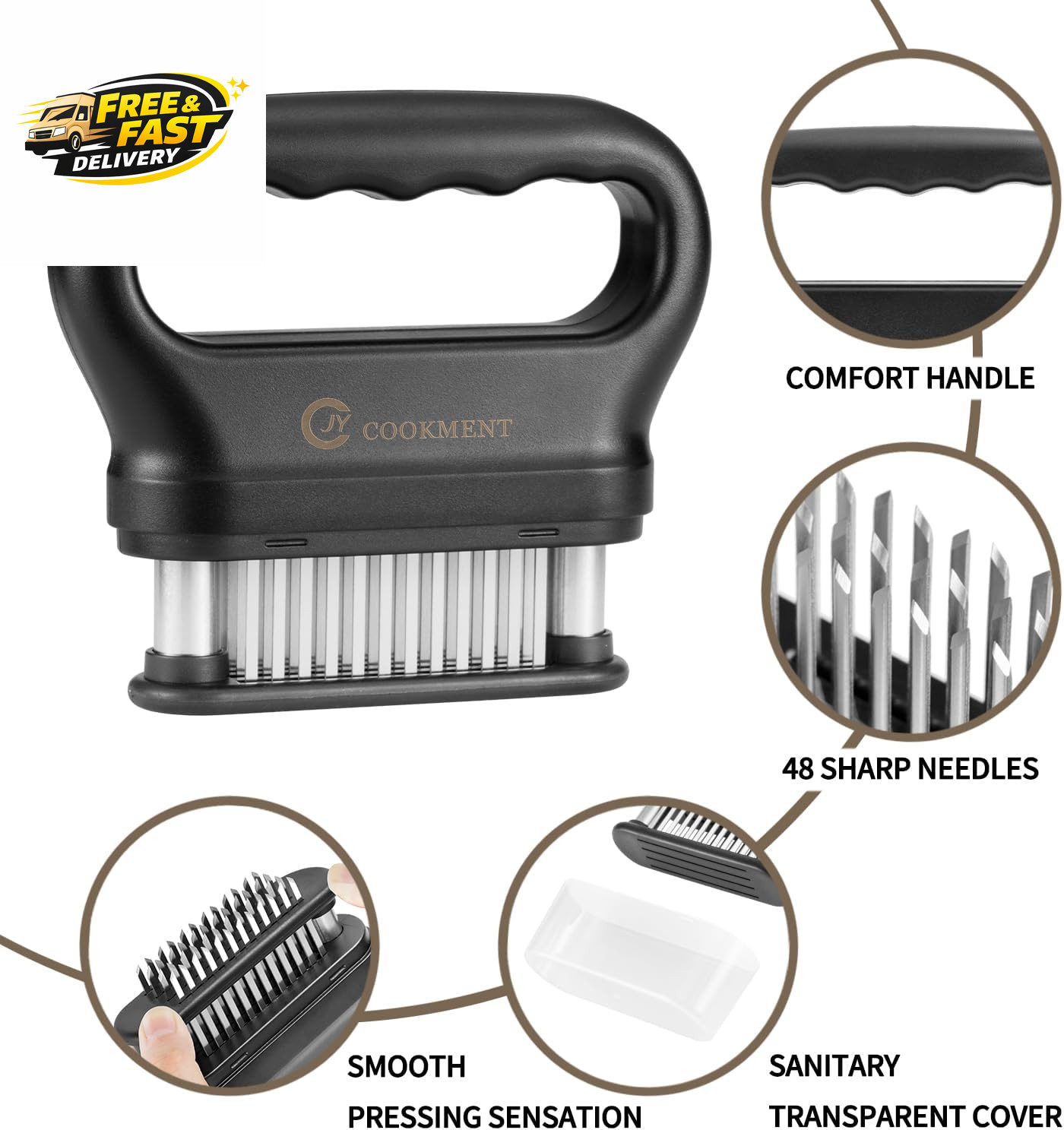 Meat Tenderizer Tool with 48 Stainless Steel Ultra Sharp Needle Blades, Kitchen