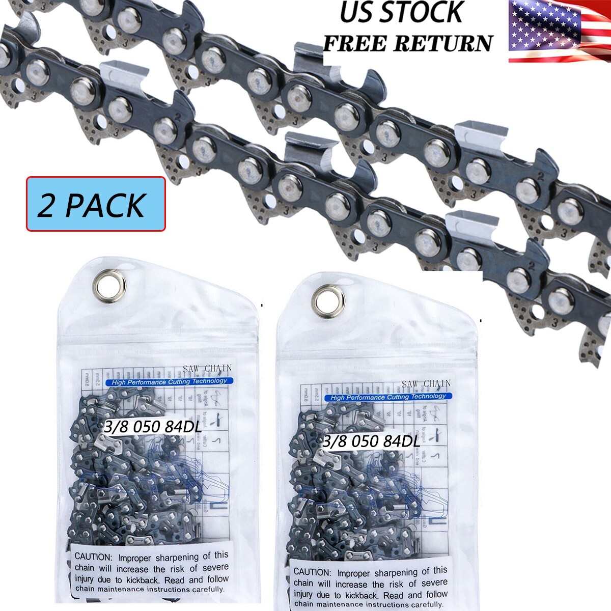 2PACK 24” Chainsaw Chain For Husqvarna 455 460, Stihl Full Chisel 3/8 050 84DL
