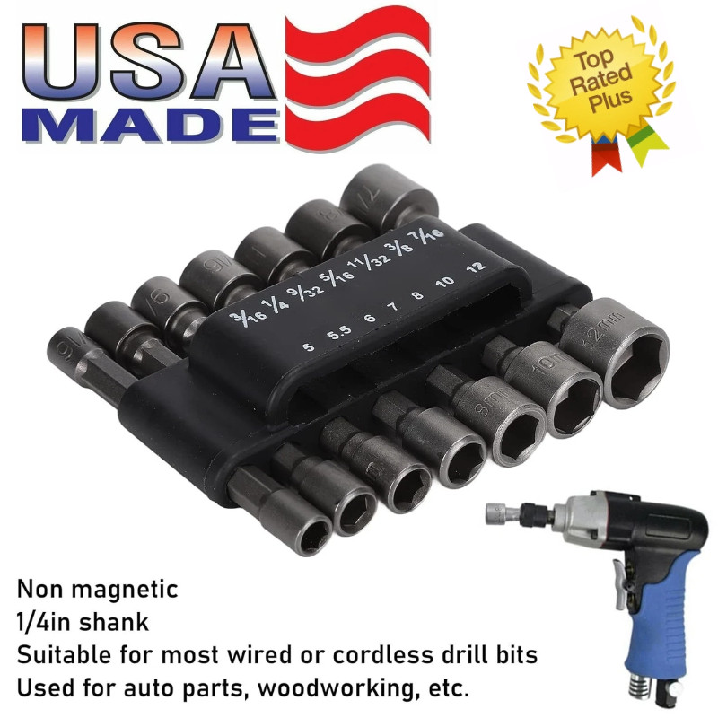 14PC POWER Nut Driver Drill Bit Set Socket Bit Adapter metric & SAE Socket for W