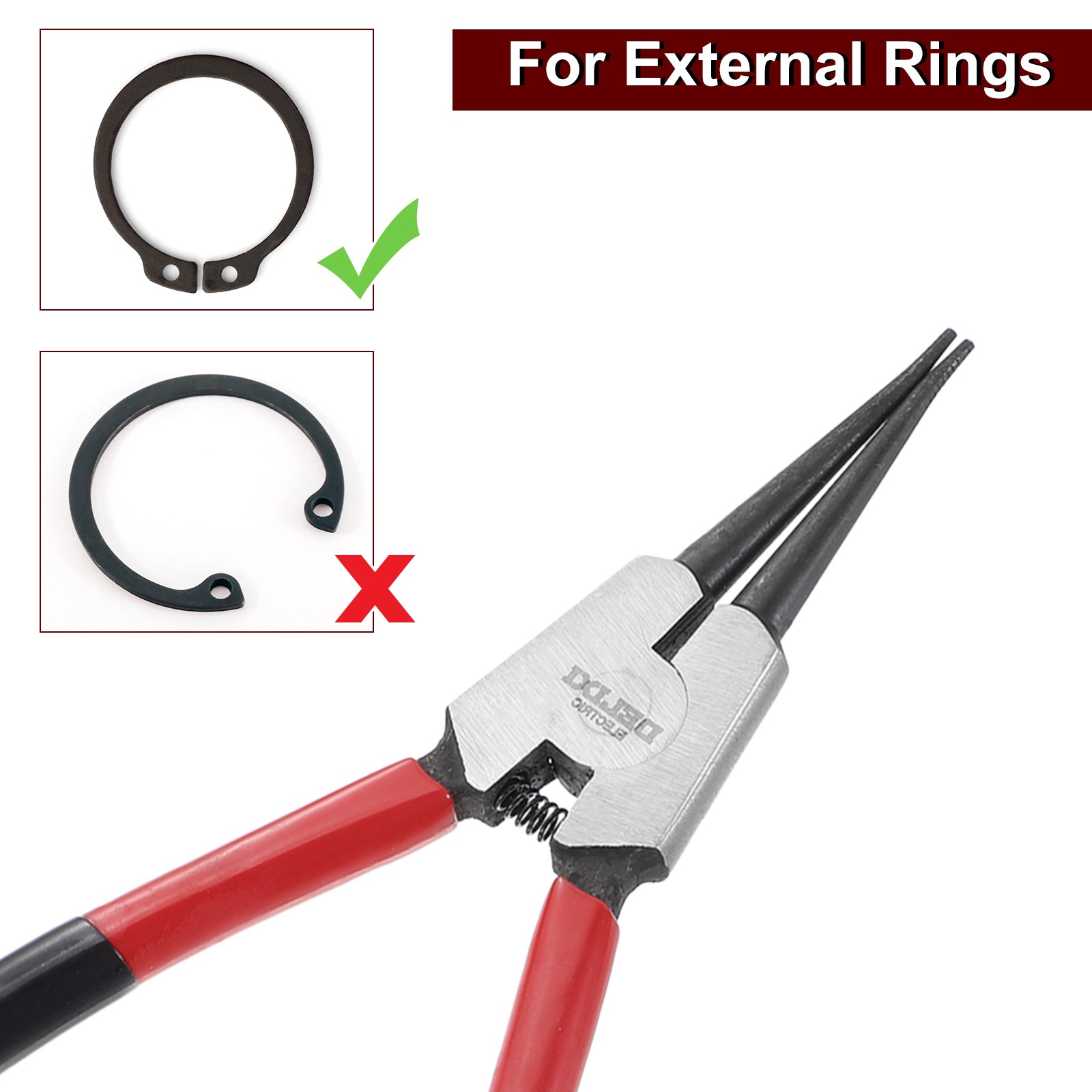 Snap Ring Plier 9″ CR-V External Circlip Pliers with 0.08″ Straight Tip
