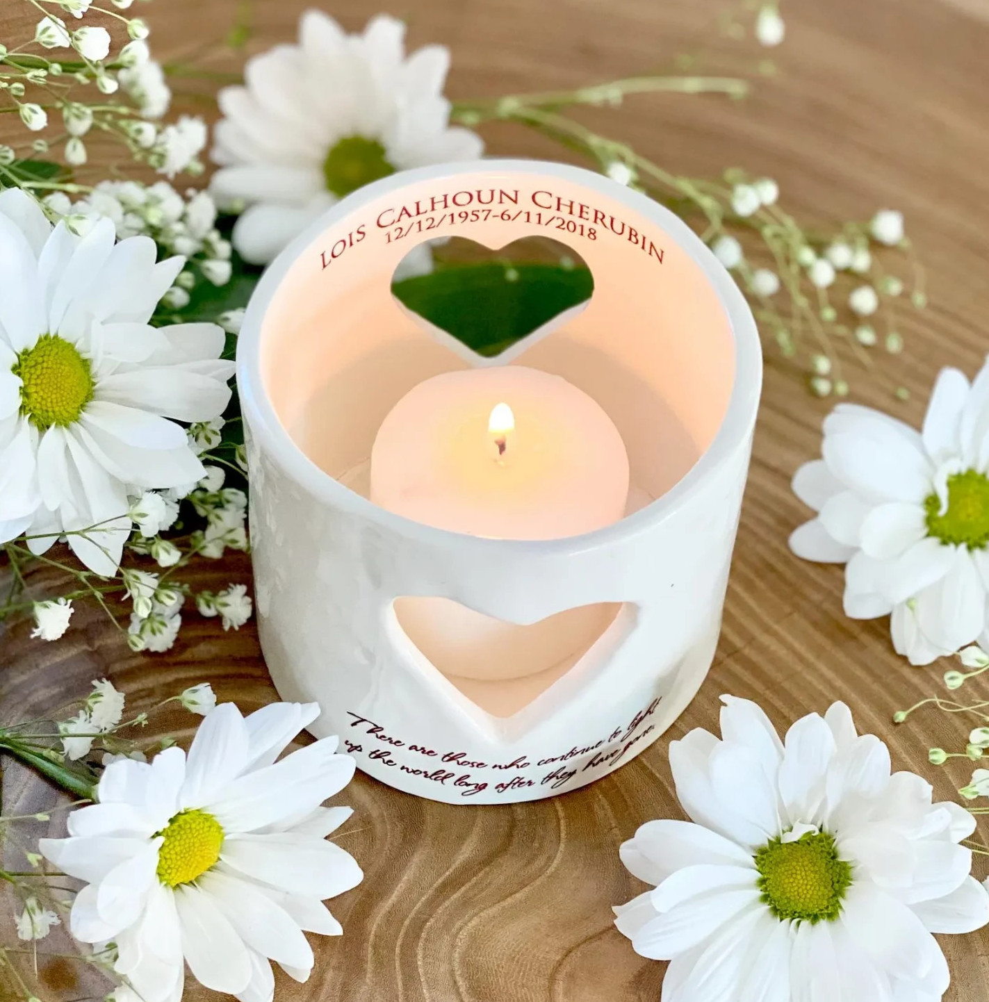 Custom Heart Candle Holder, Sympathy Votive, ‘Continue to Light Up…” Susabella
