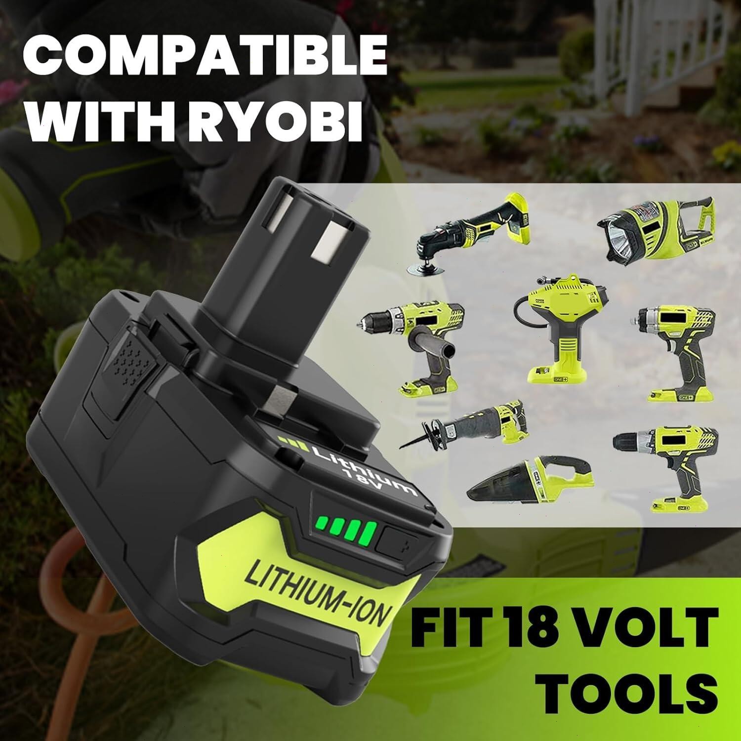 2Packs Max 8.0Ah For RYOBI 18V Lithium-Ion P108 High Capacity Battery/Charger