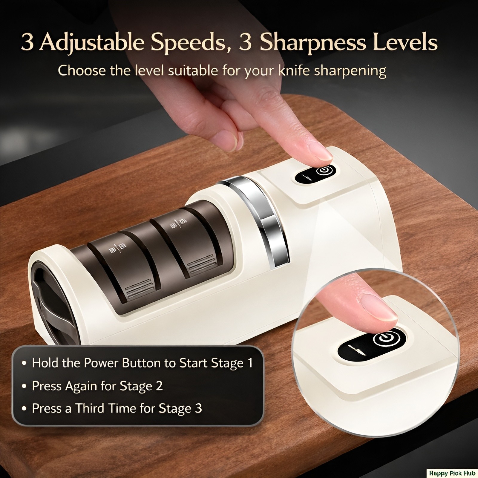 Cordless Electric Knife Sharpener 3 Stage Diamond Grinder USB Rechargeable