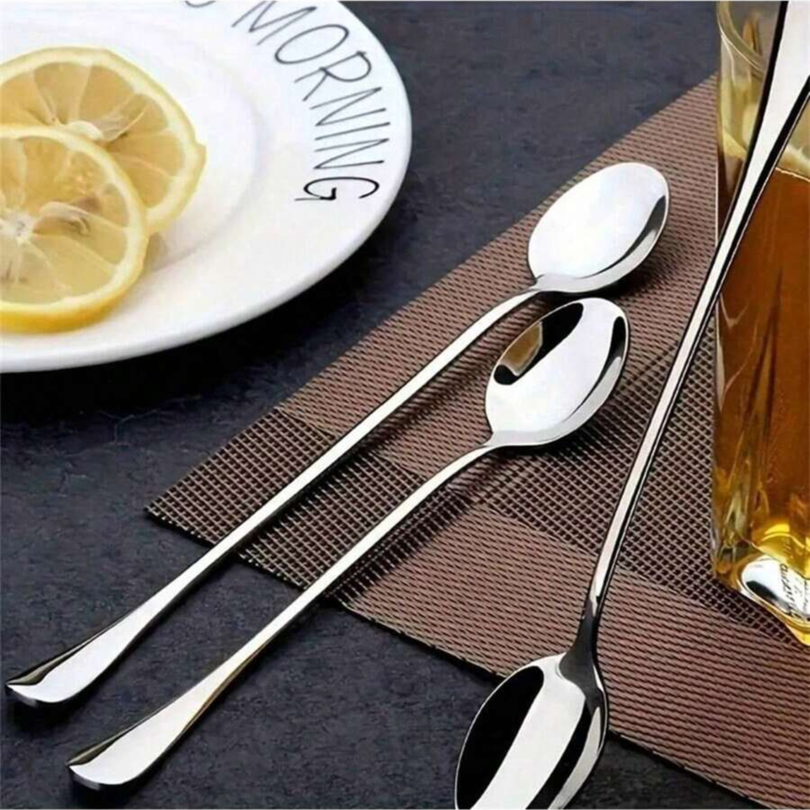 4/8pcs 7.5″ Stainless Steel Mixing Spoons Long Handle Iced Tea & Ice Cream Spoon