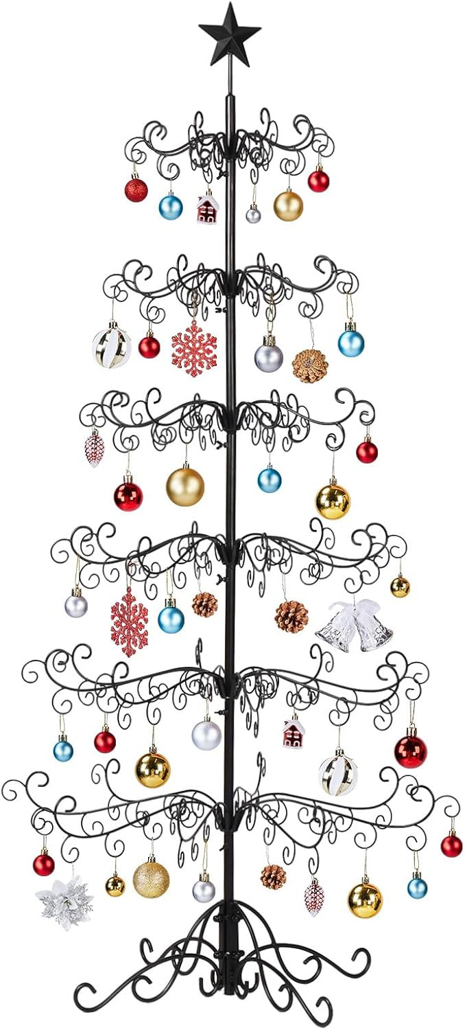 6 ft Wrought Iron Ornament Display Christmas Tree with Base Indoor Outdoor Decor