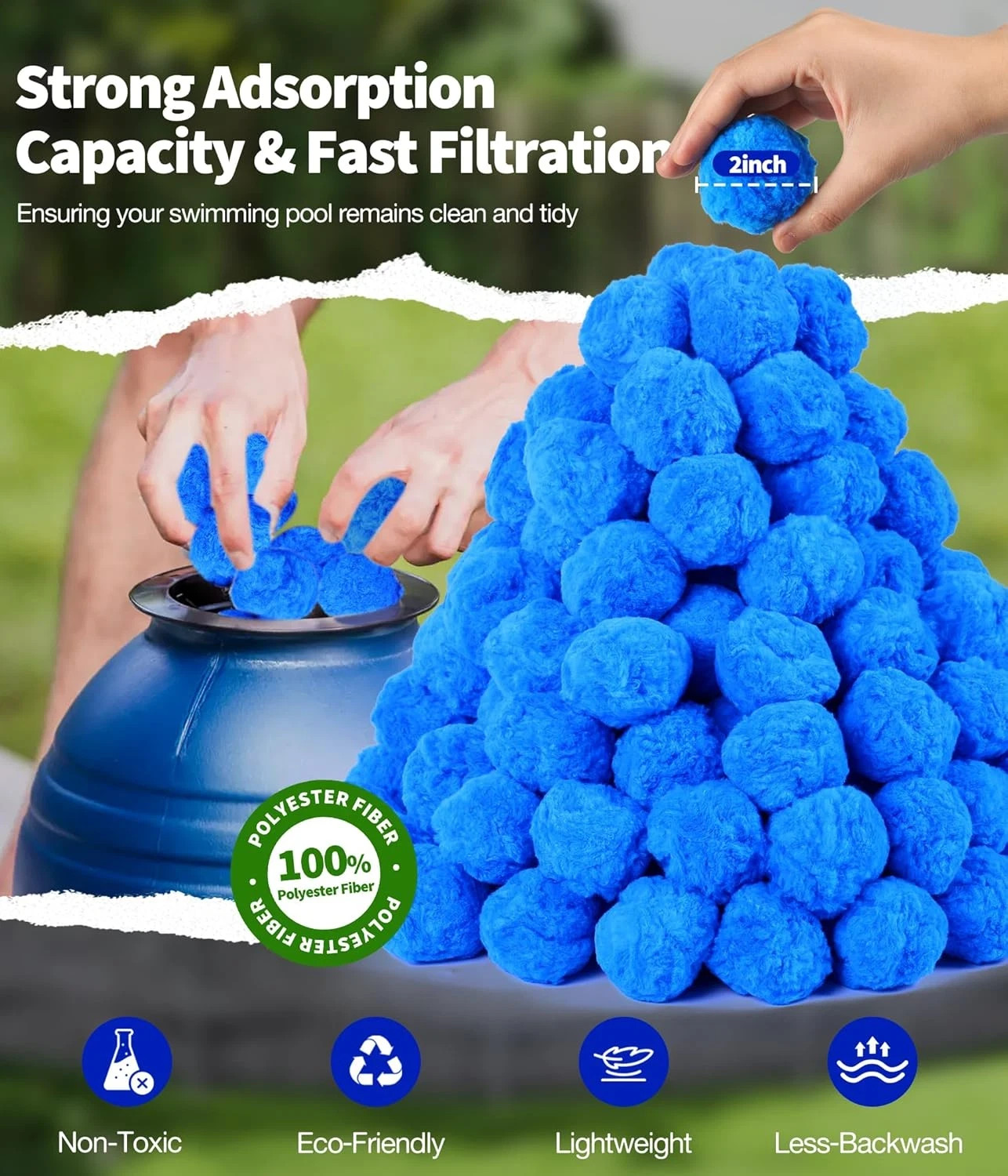 3.5 Lbs Pool Filter Balls for Sand Pump, Reusable Blue Pool Filter Media Balls R