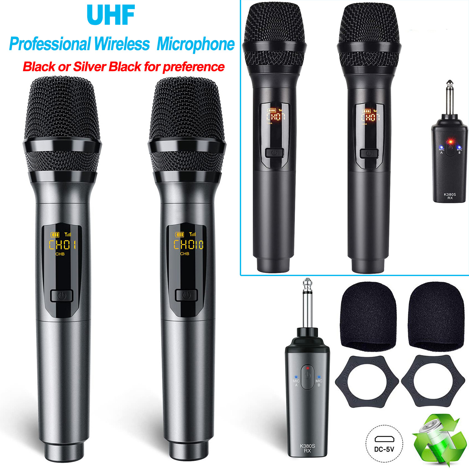 Professional 10Channel UHF Wireless Dual Microphone Cordless Handheld Mic System