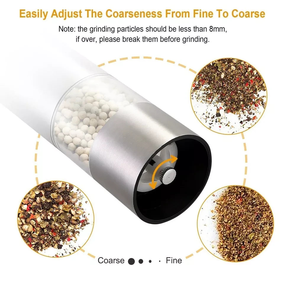 2pcs Electric Salt Pepper Grinder Mill Shakers Set Adjustable Stainless Steel