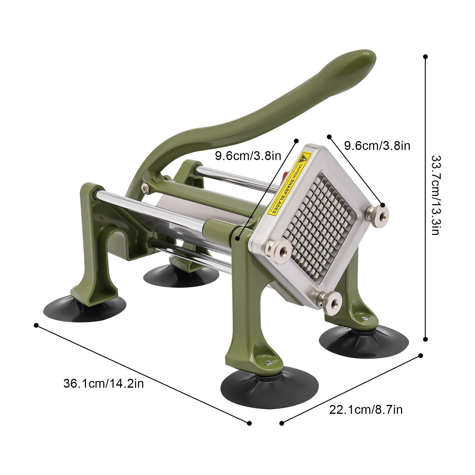 Green 14.2*8.7*13.3in SS& Plastic Manual French Fry Cutter With 1/4in Blade