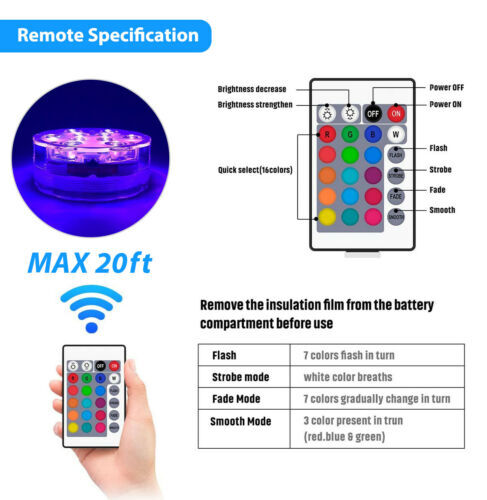 4 Pcs Pool Lights Submersible LED Lights w/Remote Underwater Light for Ponds