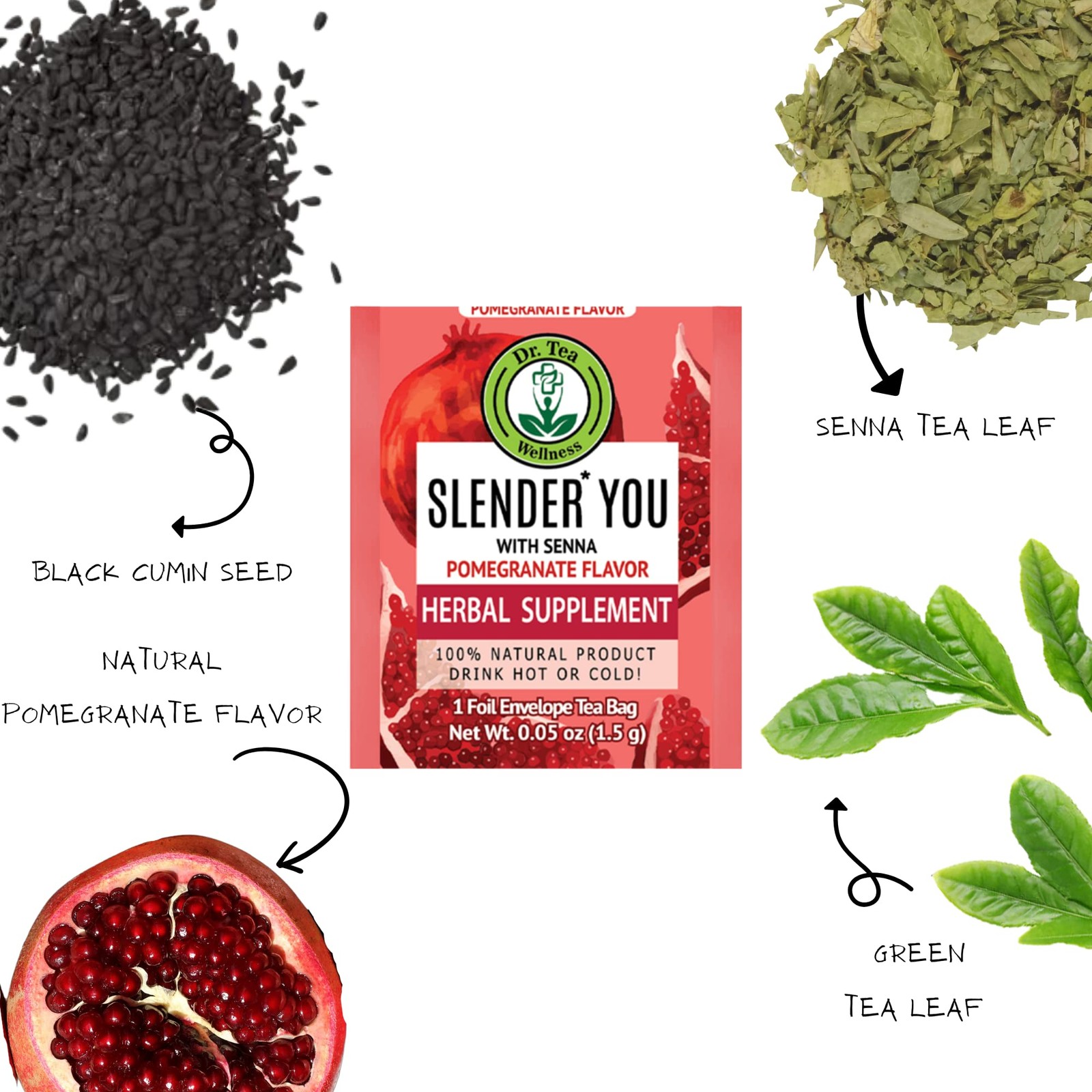Slender You Tea with Senna – Pomegranate Flavor – 20 Tea Bags