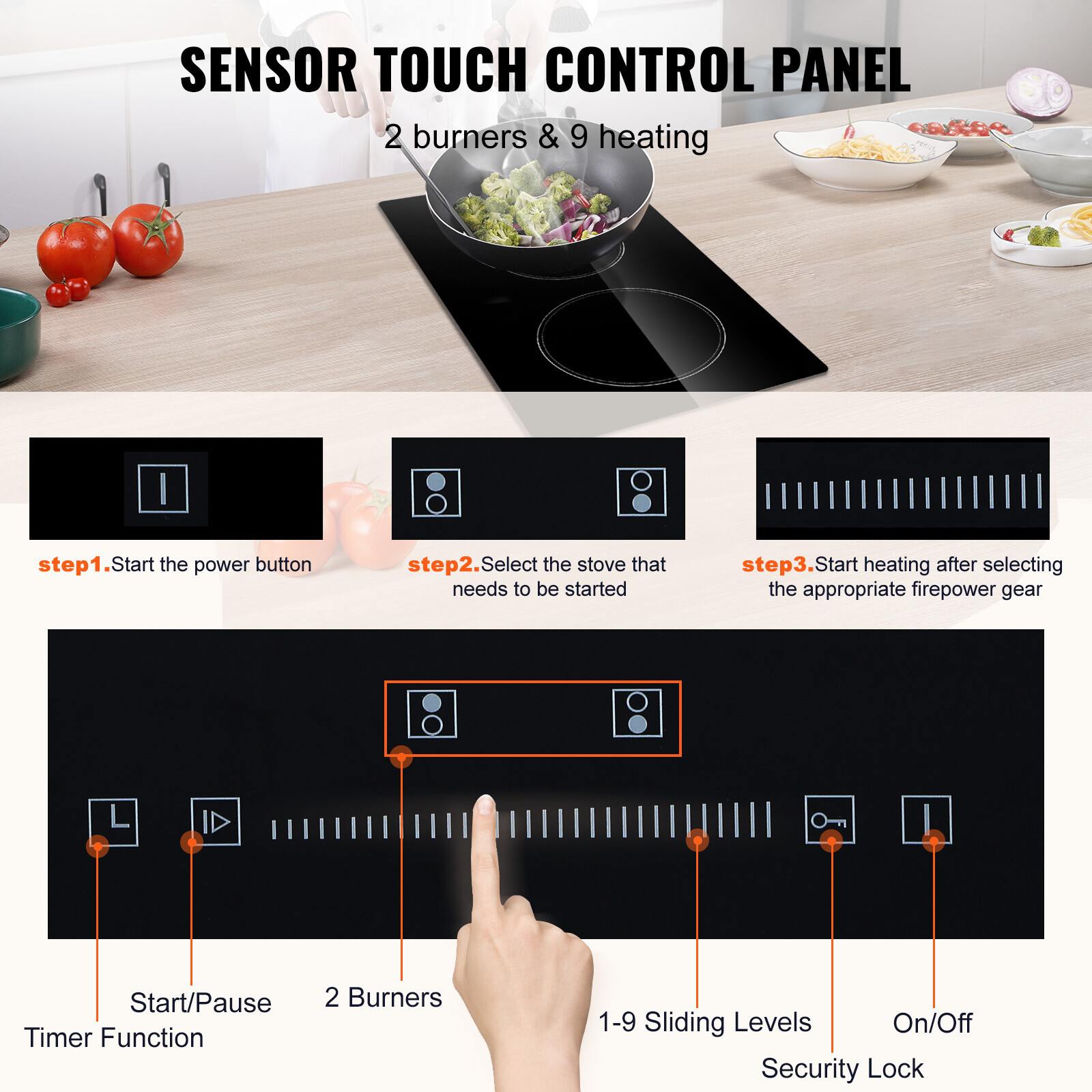 VEVOR 12″ Built-in Electric Cooktop Radiant Ceramic Cooktop 2 Burners 110V