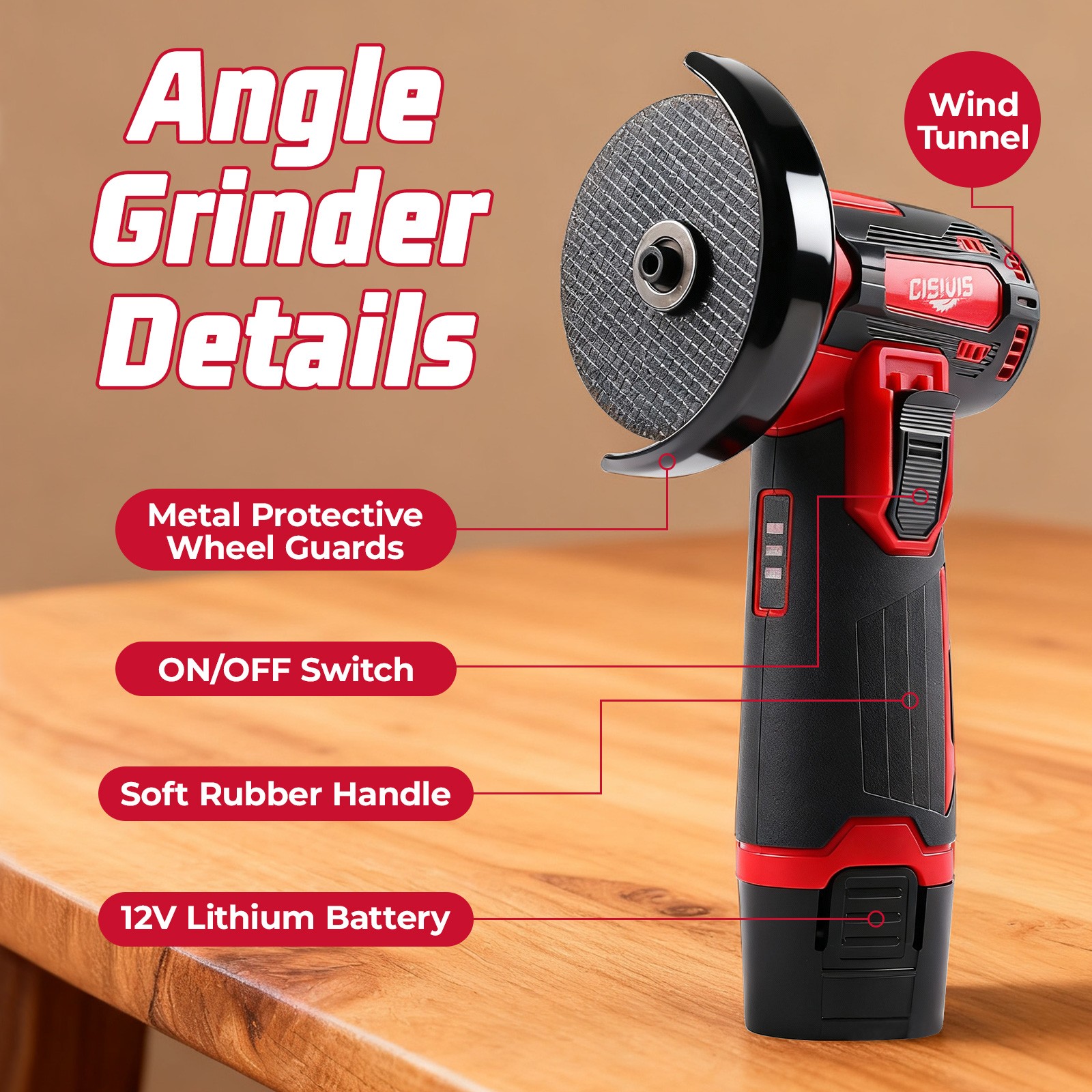 3 Inch 12V Lithium Electric Angle Grinder – Handheld Grinding Polishing Tool